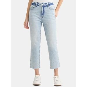 Time and Tru Women's High Rise Straight Leg Cropped Jeans, 25" Inseam Size 14